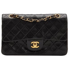 1990s Chanel Black Quilted Lambskin Vintage Small Classic Double Flap Bag