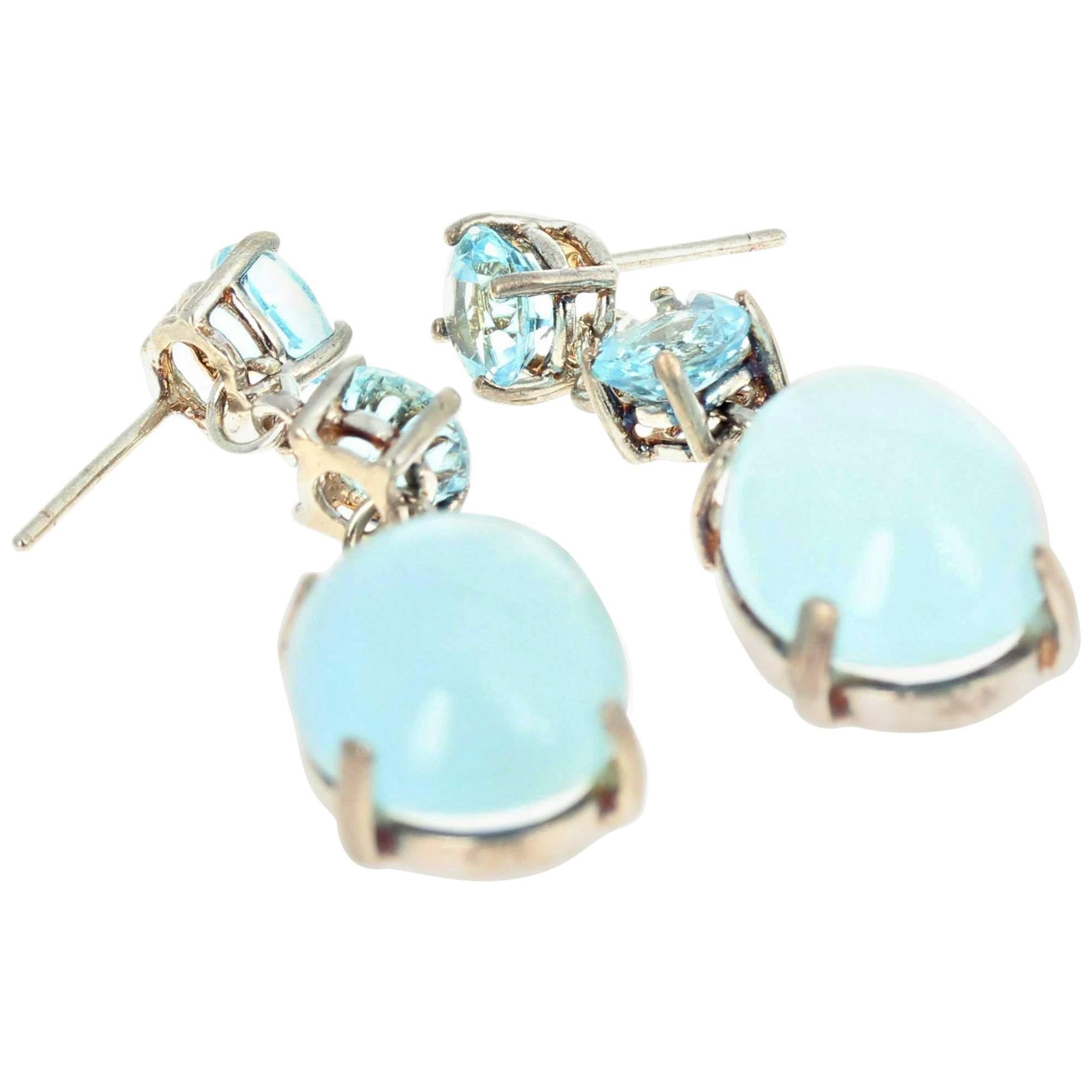 Hadmade Unique Blue Topaz and Aquamarine Sterling Silver Dangle Stud Earrings