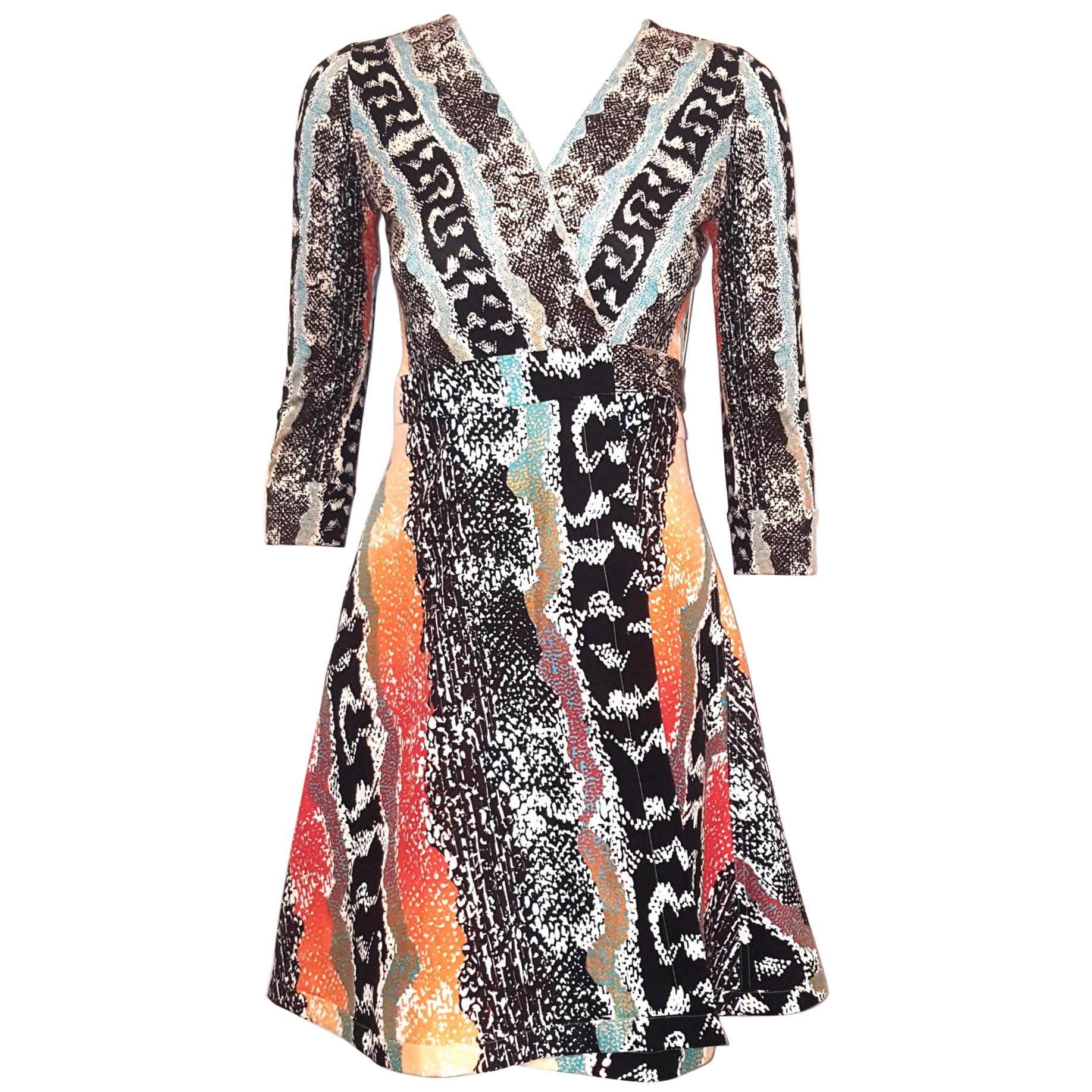 Diane von Furstenberg Classic Wrap Dress Multicolor Print Dress 3/4 Sleeves 