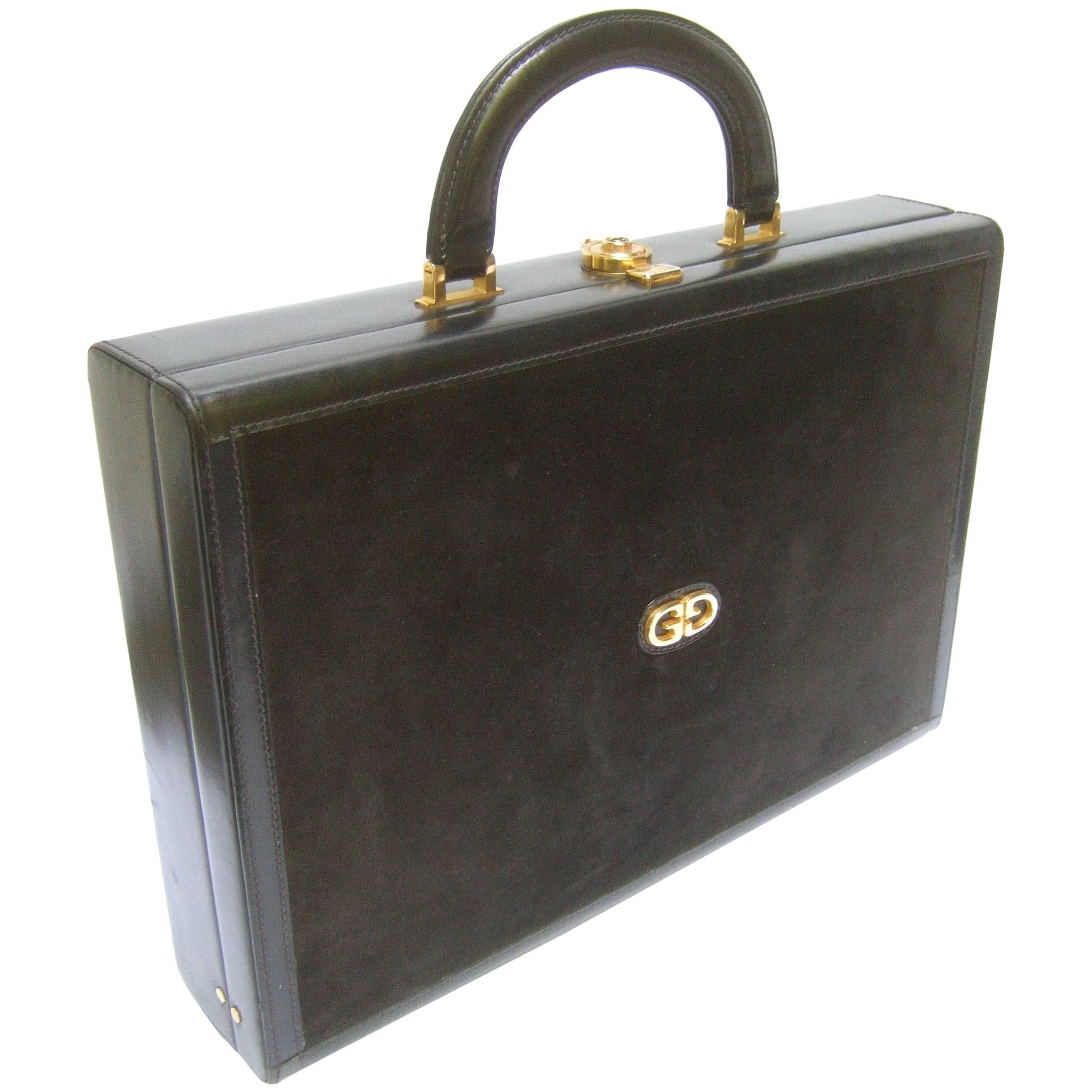 Gucci Luxurious Black Suede & Leather Briefcase circa 1970s