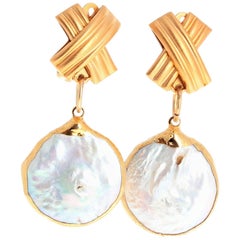 AJD Elegant Natural Cultured 1.78" Pearl Goldplated Clip-on Statement Earrings