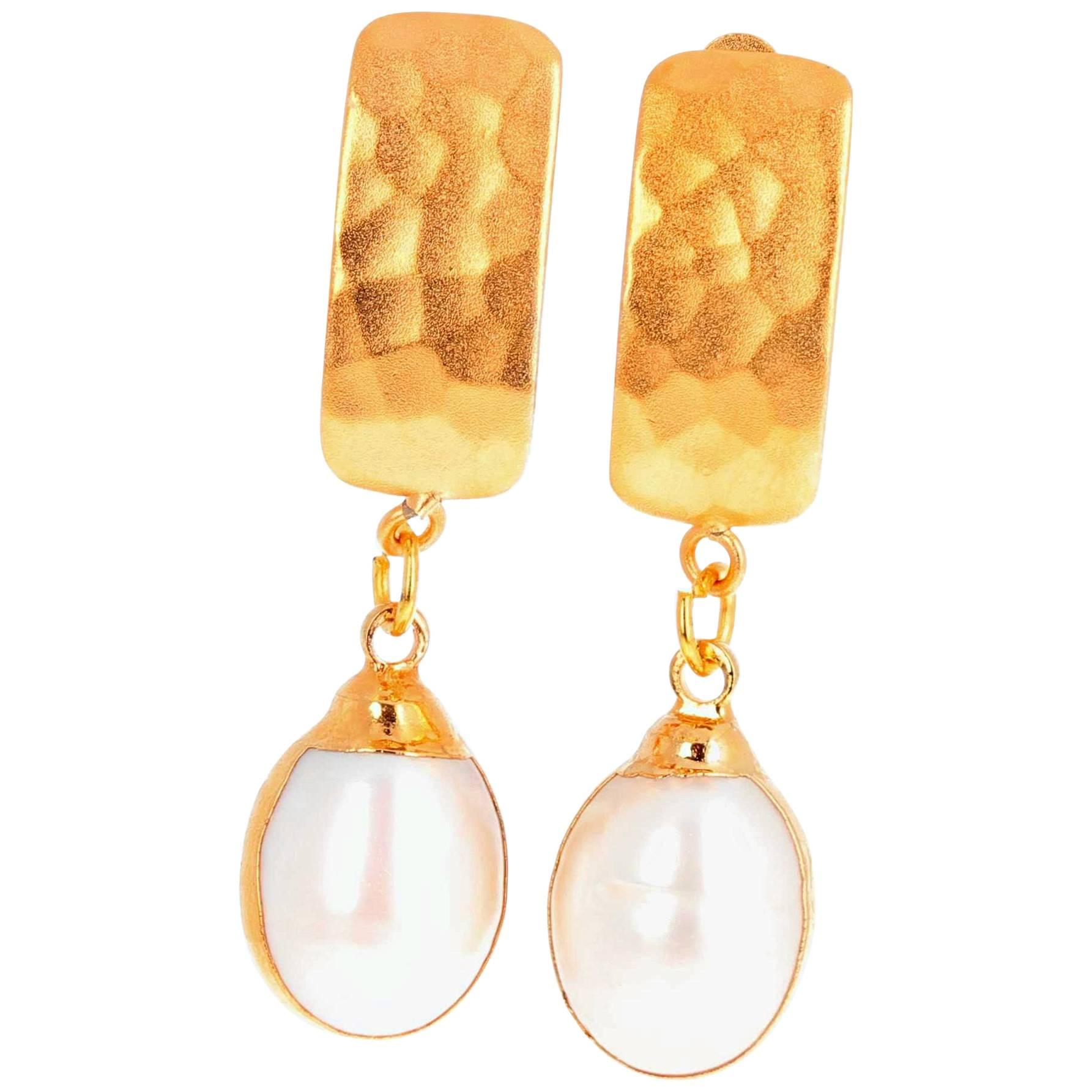 Unique Handmade Clip-on Gold Plated (Vermeil) Pearl Earrings