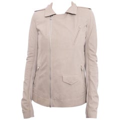 Rick Owens Light Pearl Beige Leather Biker Jacket - 6