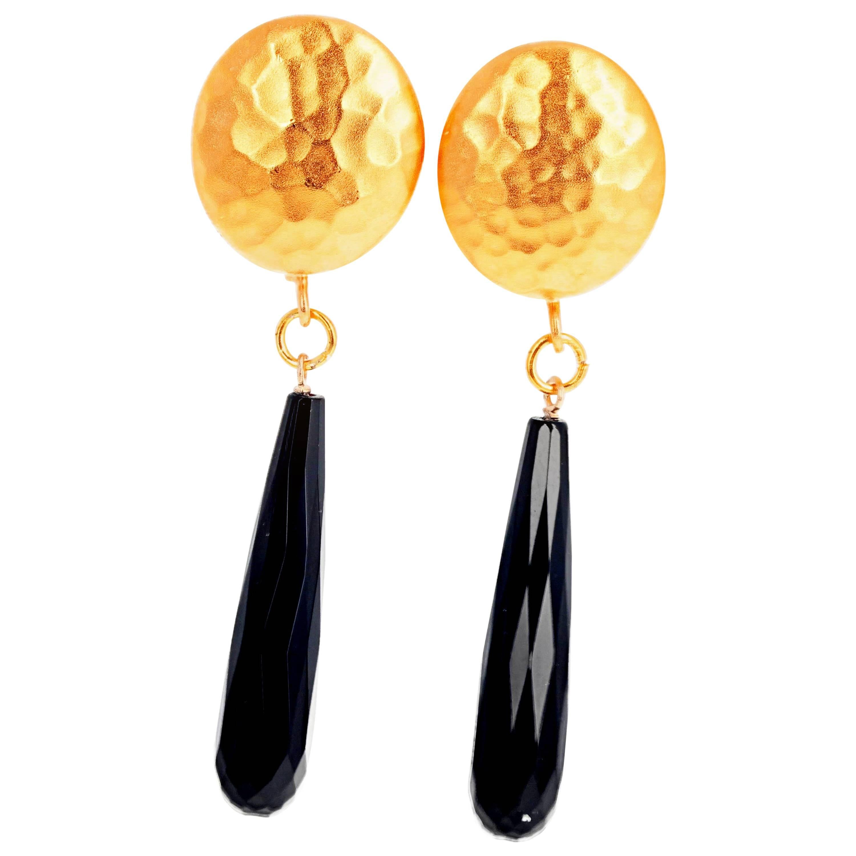 AJD 'Black Tie" Elegant Black Onyx Vermeil (Gold Plated) Clip-on Earrings