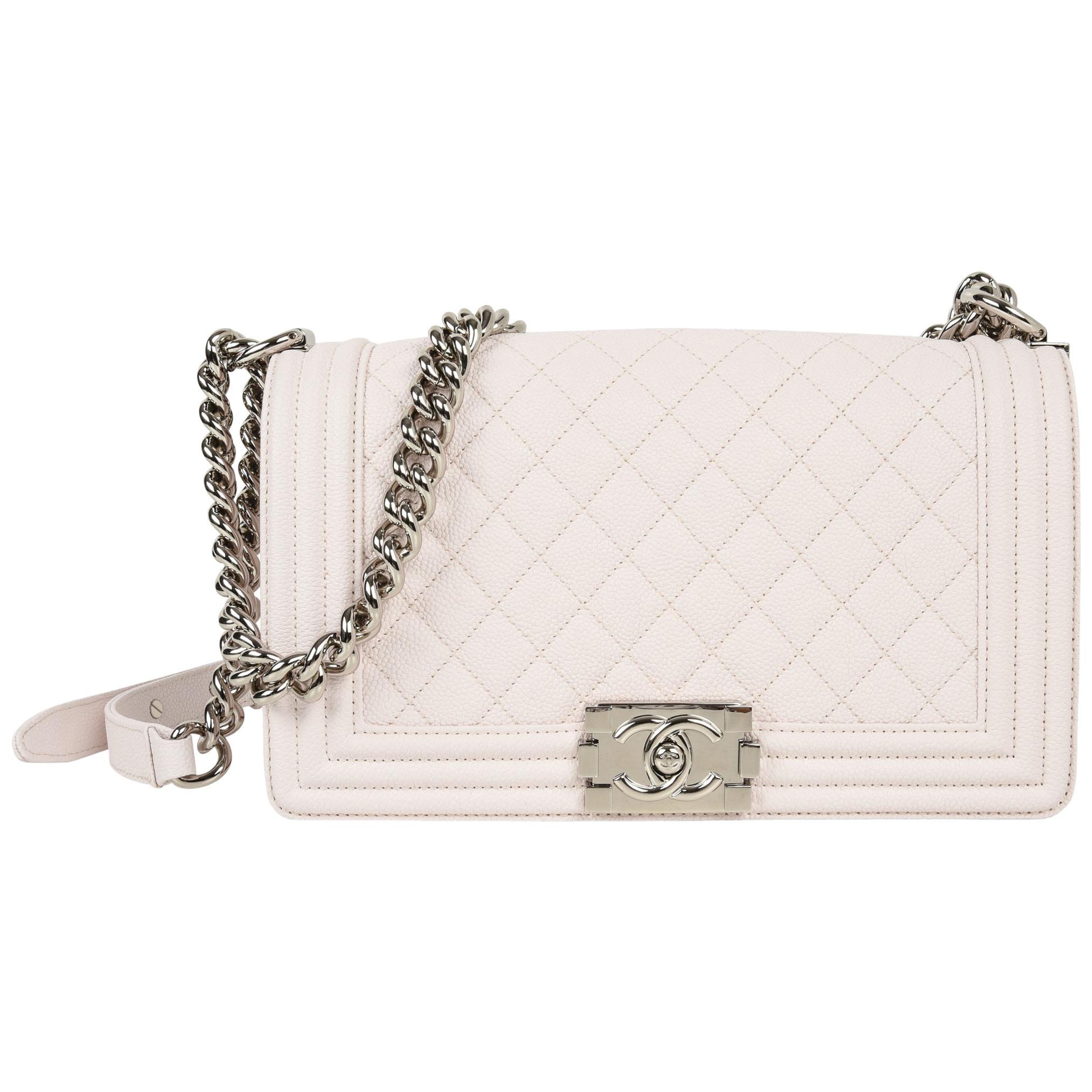 Chanel Bag White / Nude Quilted Caviar Medium