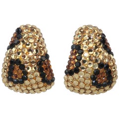 1980's Pave Crystal Leopard Pattern Clip On Earrings