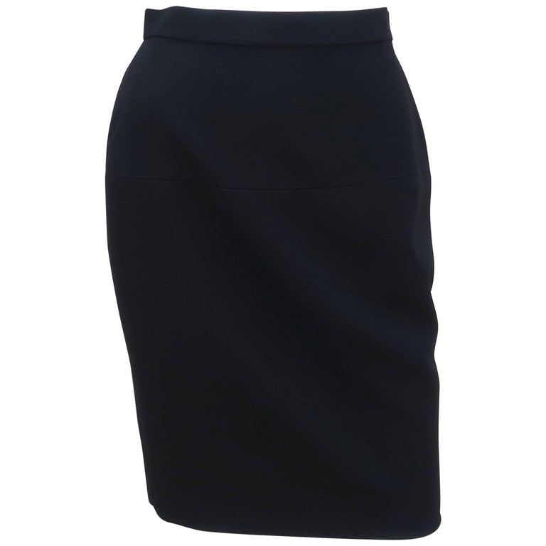 C.1990 Chanel Classic Black Skirt With Gold Logo Button at 1stdibs