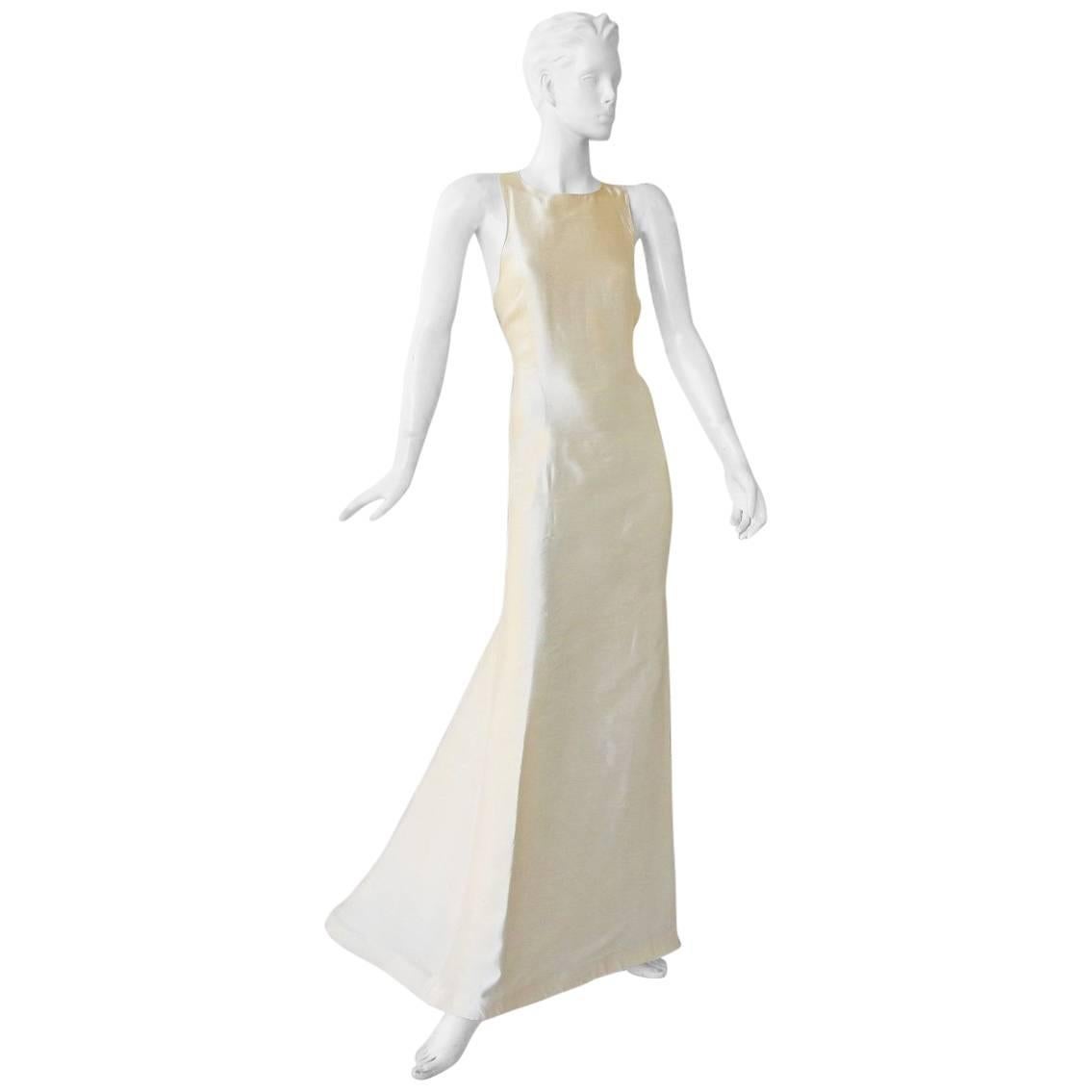 Valentino White Bondage Runway Finale Dress Gown with Jeweled Buckles and Train 