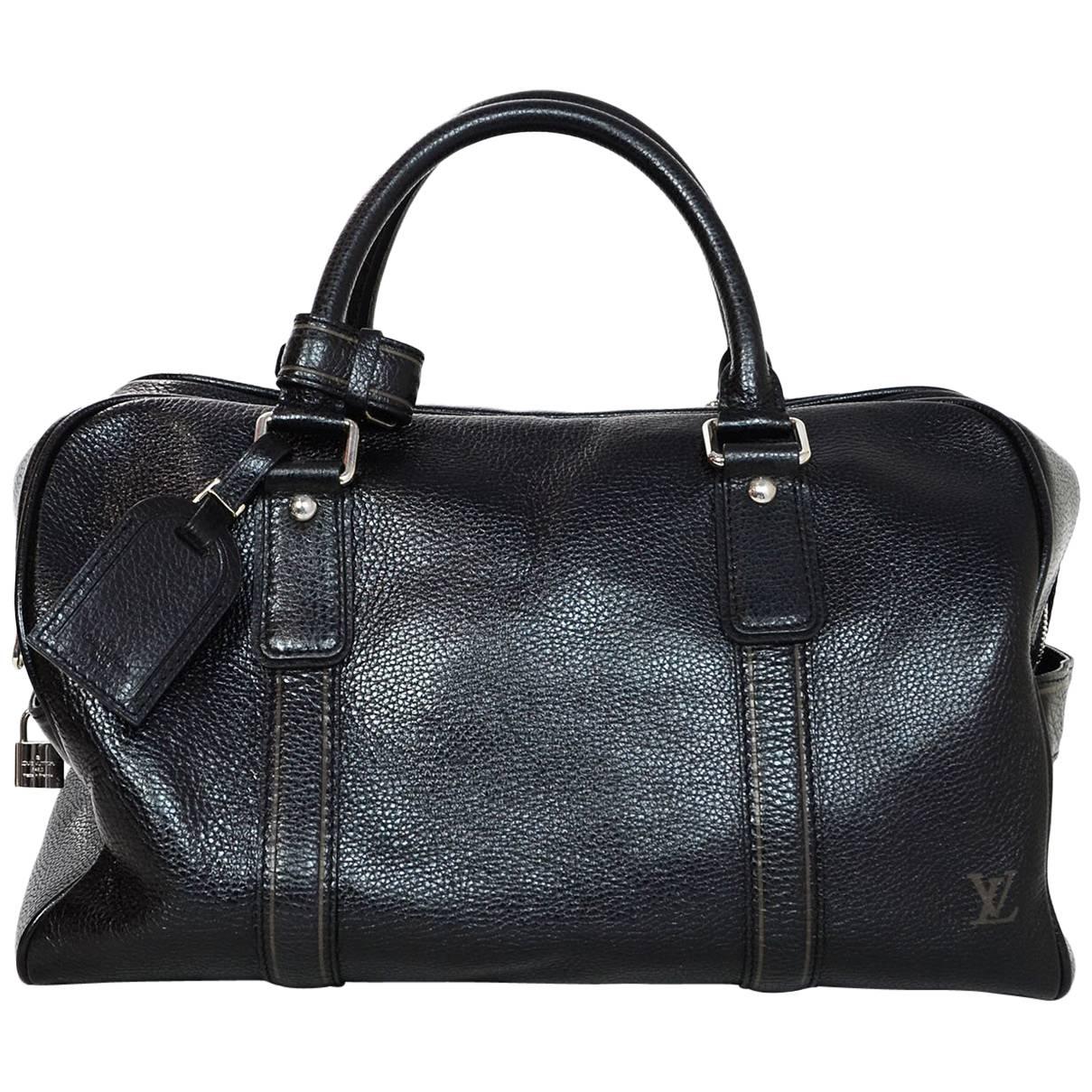 Louis Vuitton Black Noir Tobago Leather Carryall Duffel Bag 
