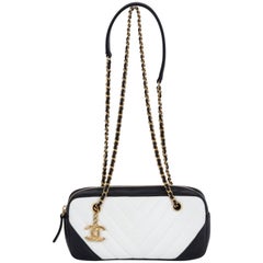 chanel chevron crossbody Chanel Black and White Chevron Crossbody Bag