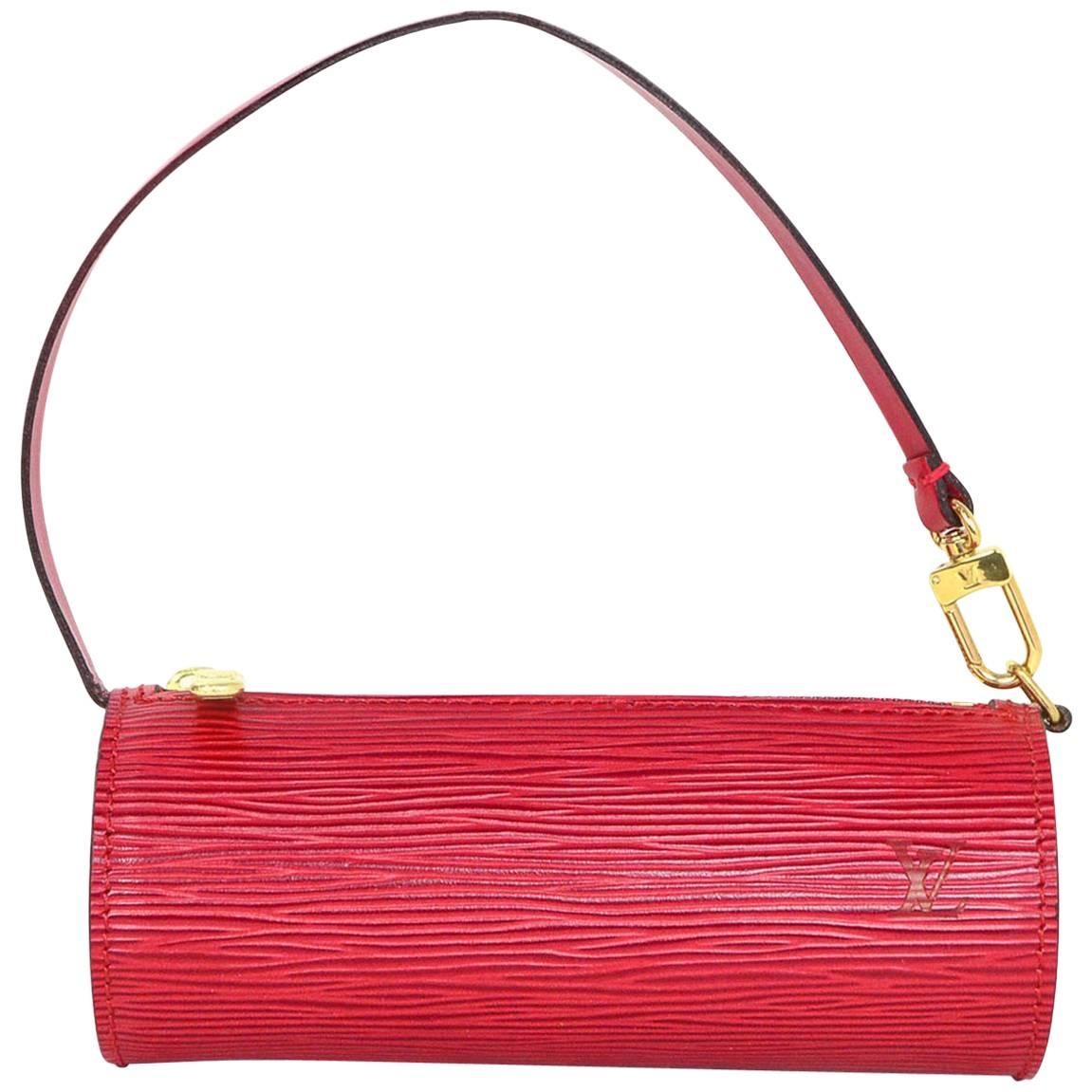 Louis Vuitton Red Epi Leather Soufflot Mini Papillon Wristlet Pouch Bag  818lv56