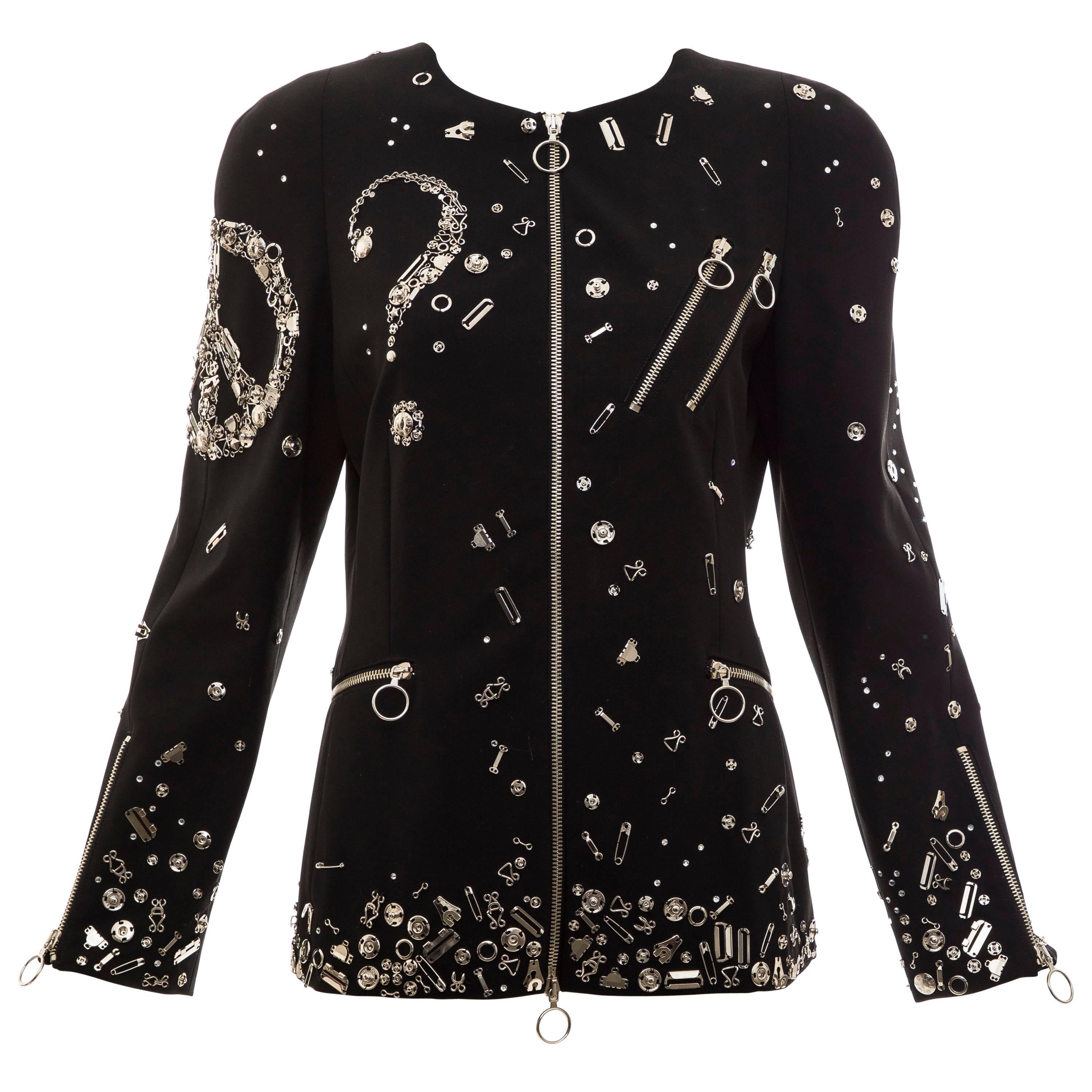 Moschino Couture Black Safety Pin Zip Front Jacket, Fall 2009 For Sale