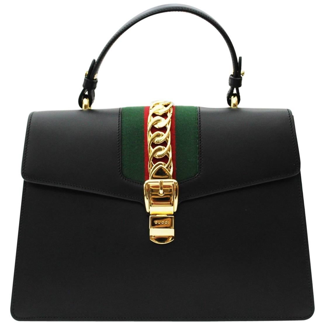 Sylvie Medium Black Leather top handle bag