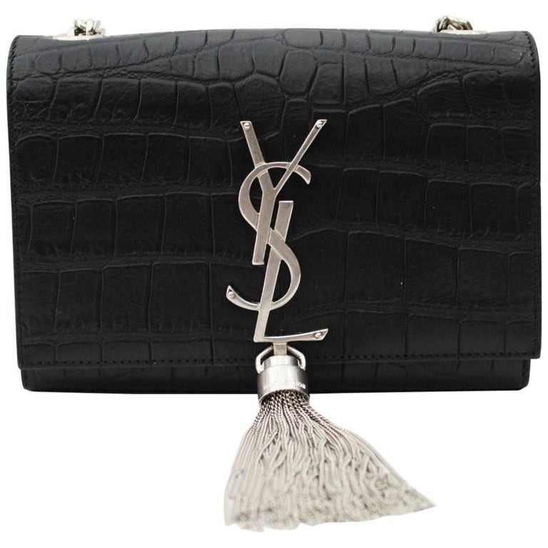 YSL YVES SAINT LAURENT Kate Small Chain Bag w/ Tassel in Crocodile