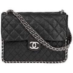 2014 Chanel Black Quilted Calfskin Chain Around Maxi Flap Bag