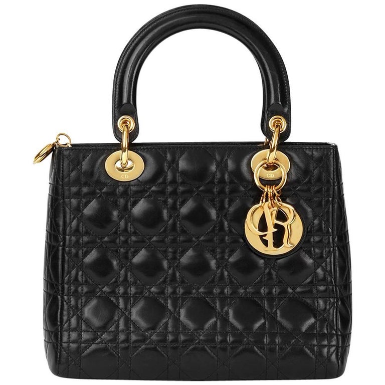 2003 Christian Dior Black Quilted Lambskin Lady Dior MM at 1stDibs