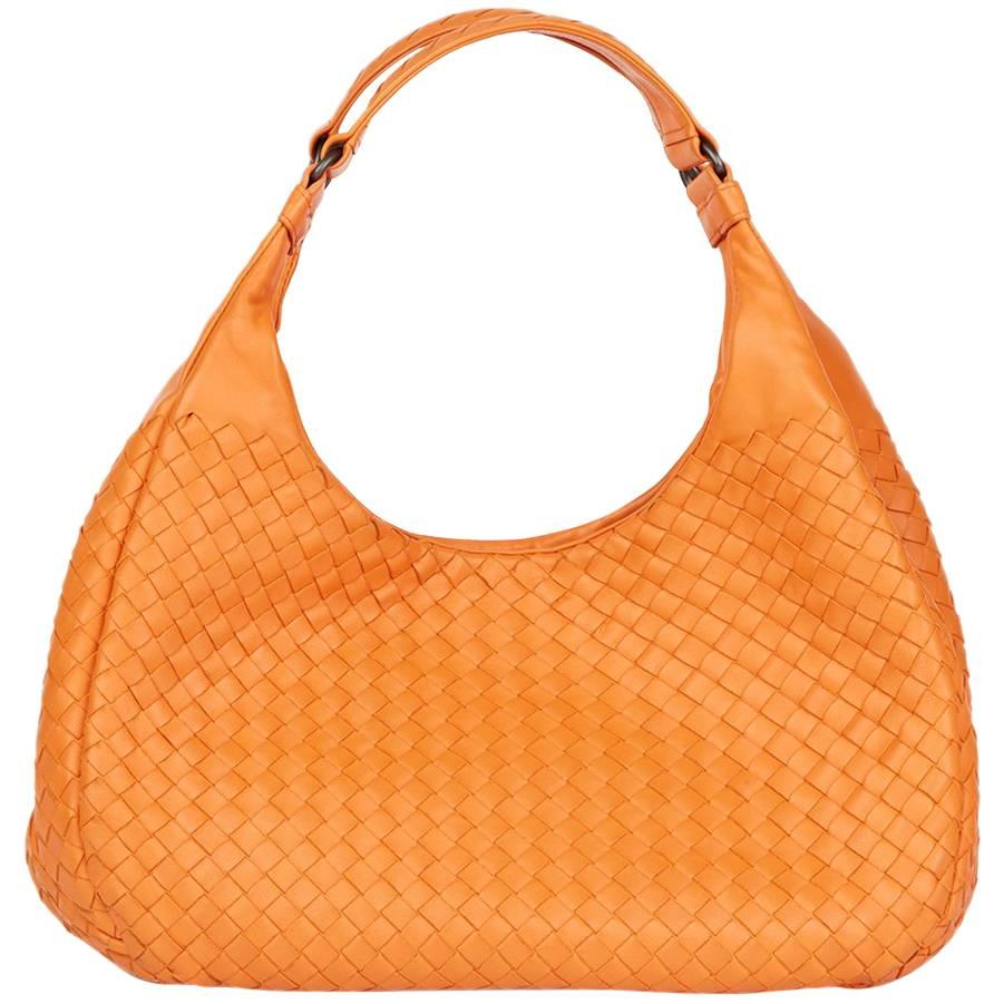 2015 Bottega Veneta Orange Woven Calfskin Medium Campana Bag 