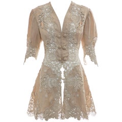 Edwardian Cut Work Lace Linen Jacket, Circa 1905