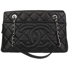 2015 Chanel Black Quilted Caviar Leather Timeless Shoulder Tote