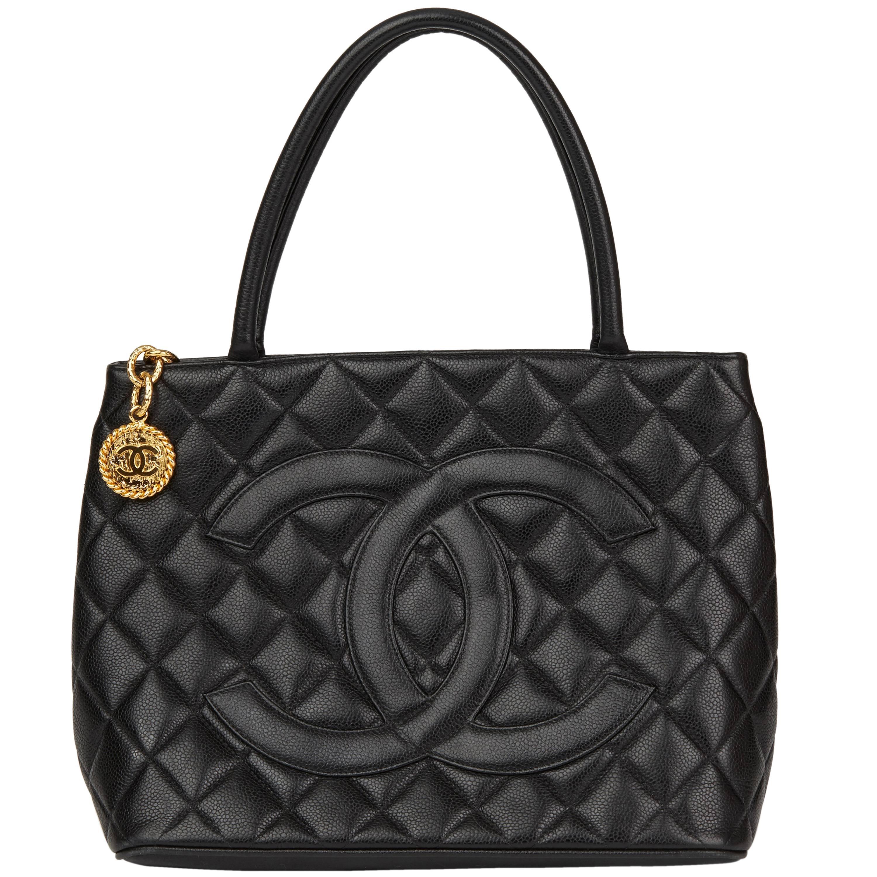 1997 Chanel Black Quilted Caviar Leather Vintage Medallion Tote