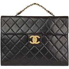 1995 Chanel Black Quilted Lambskin Vintage Jumbo XL Classic Briefcase 
