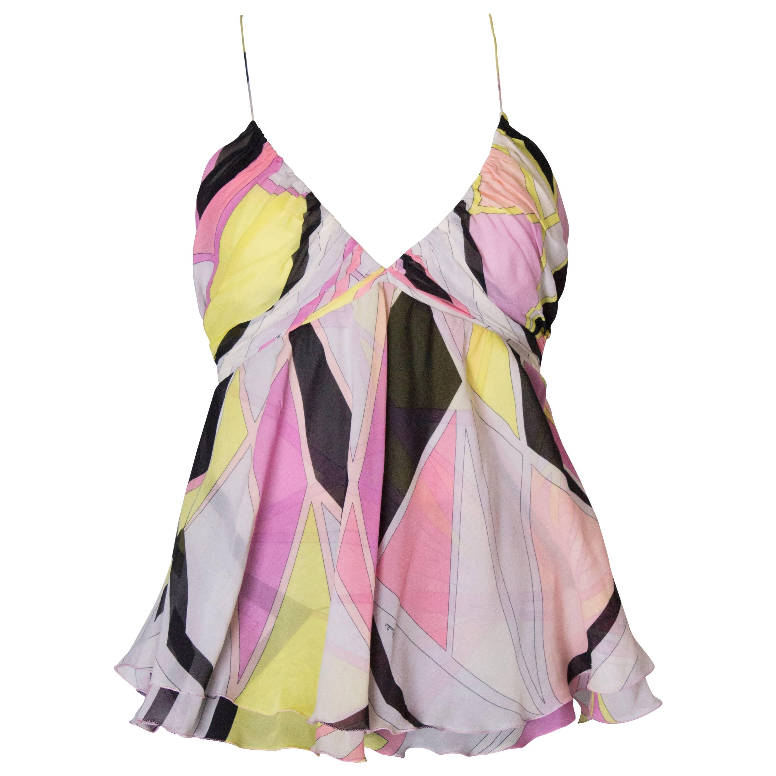 A Vintage Emilio Pucci Silk summer floaty Top with thin spaghetti straps 