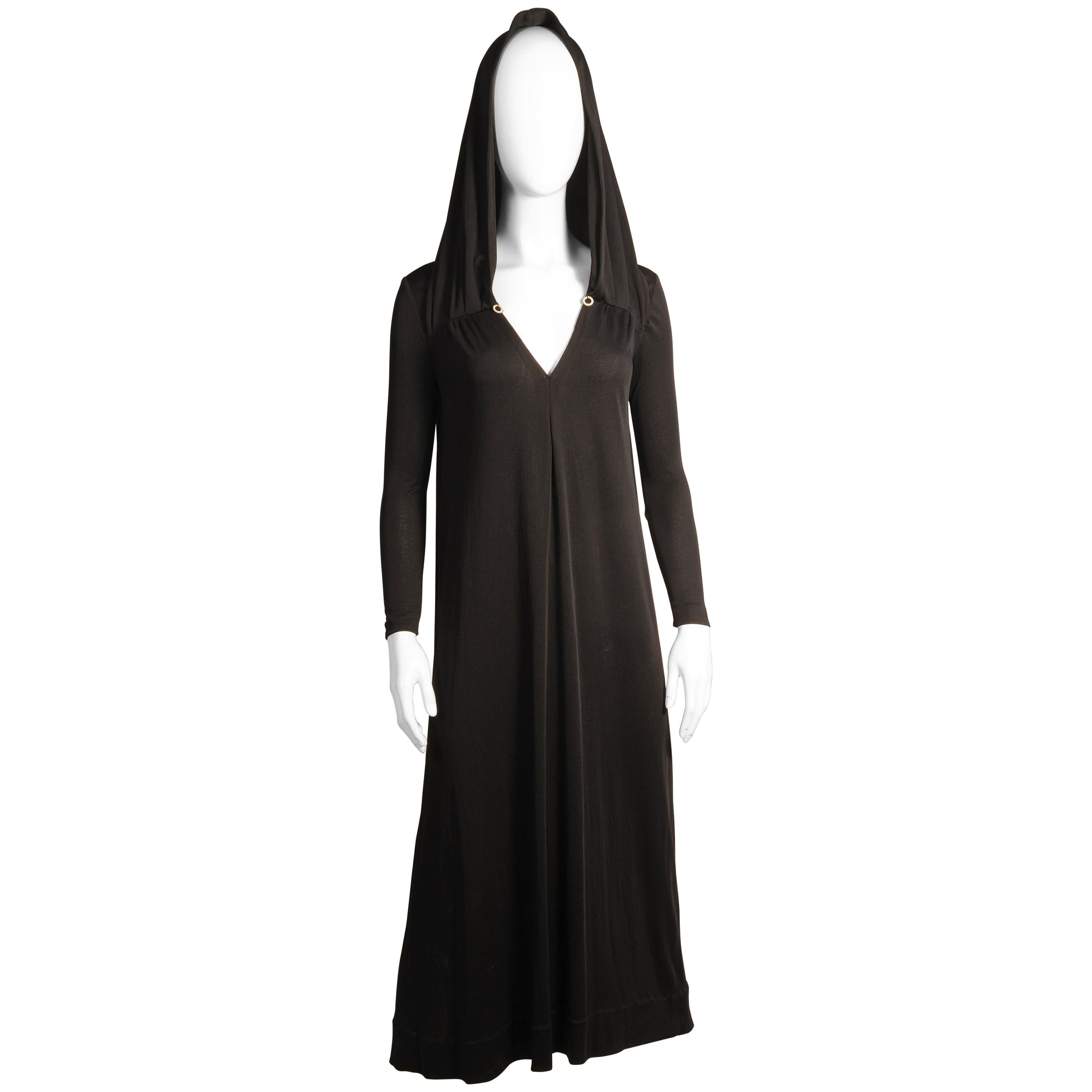 Italian Black Hooded Monastic Dress, 1970s 