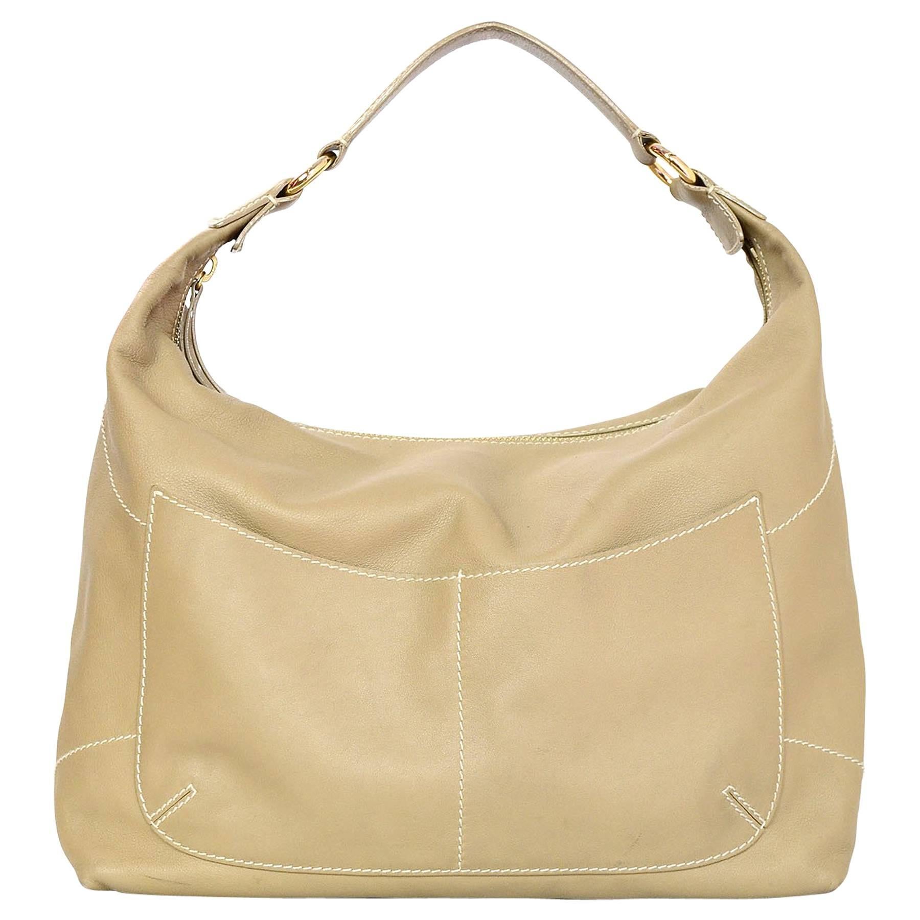 Loro Piana Beige Leather Hobo Bag