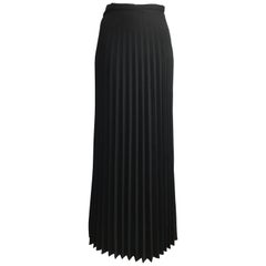 Vintage Rebecca Danenberg Black Wool Pleated Long Skirt, 1990s 