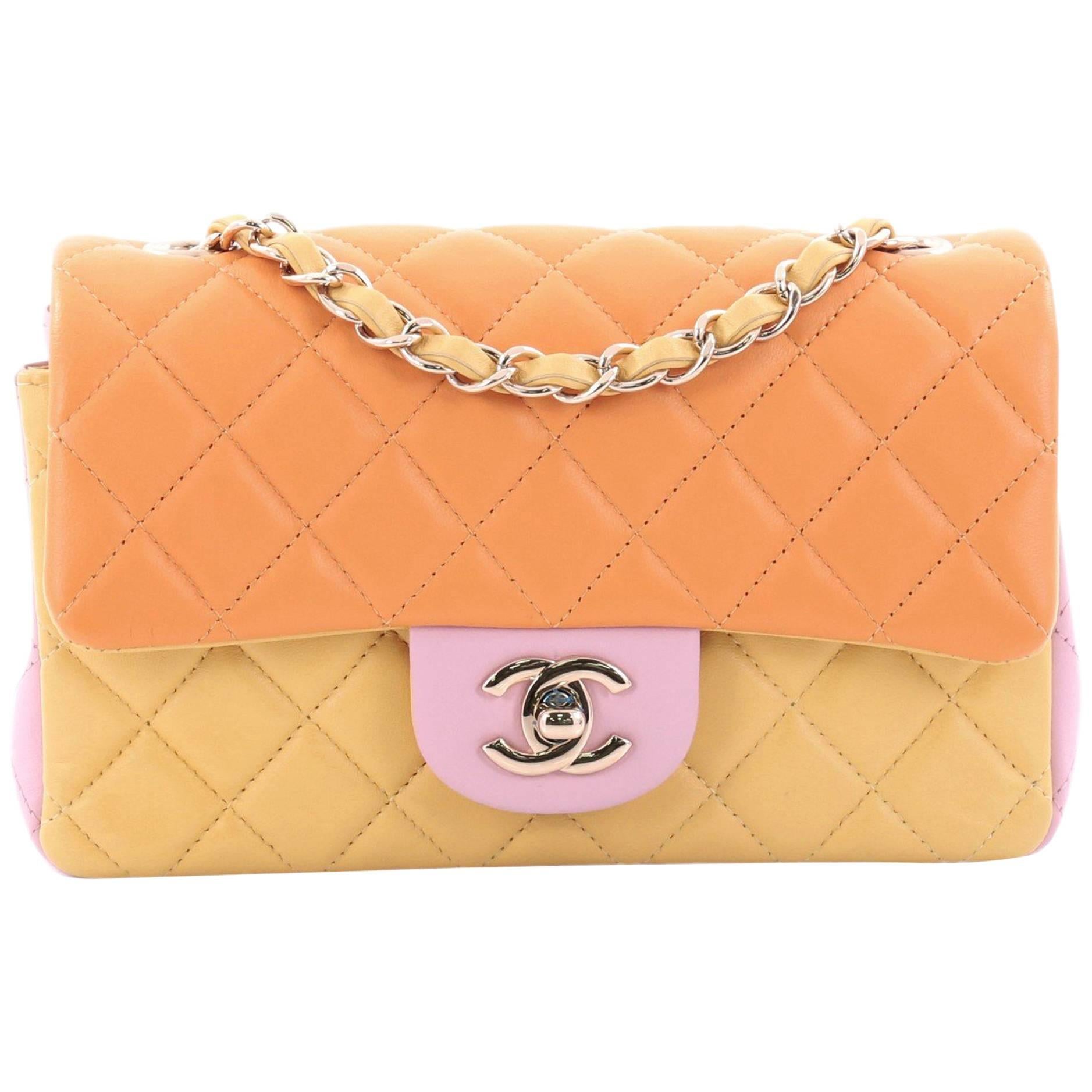 Chanel Tricolor Classic Single Flap Bag Quilted Lambskin Mini at 1stDibs