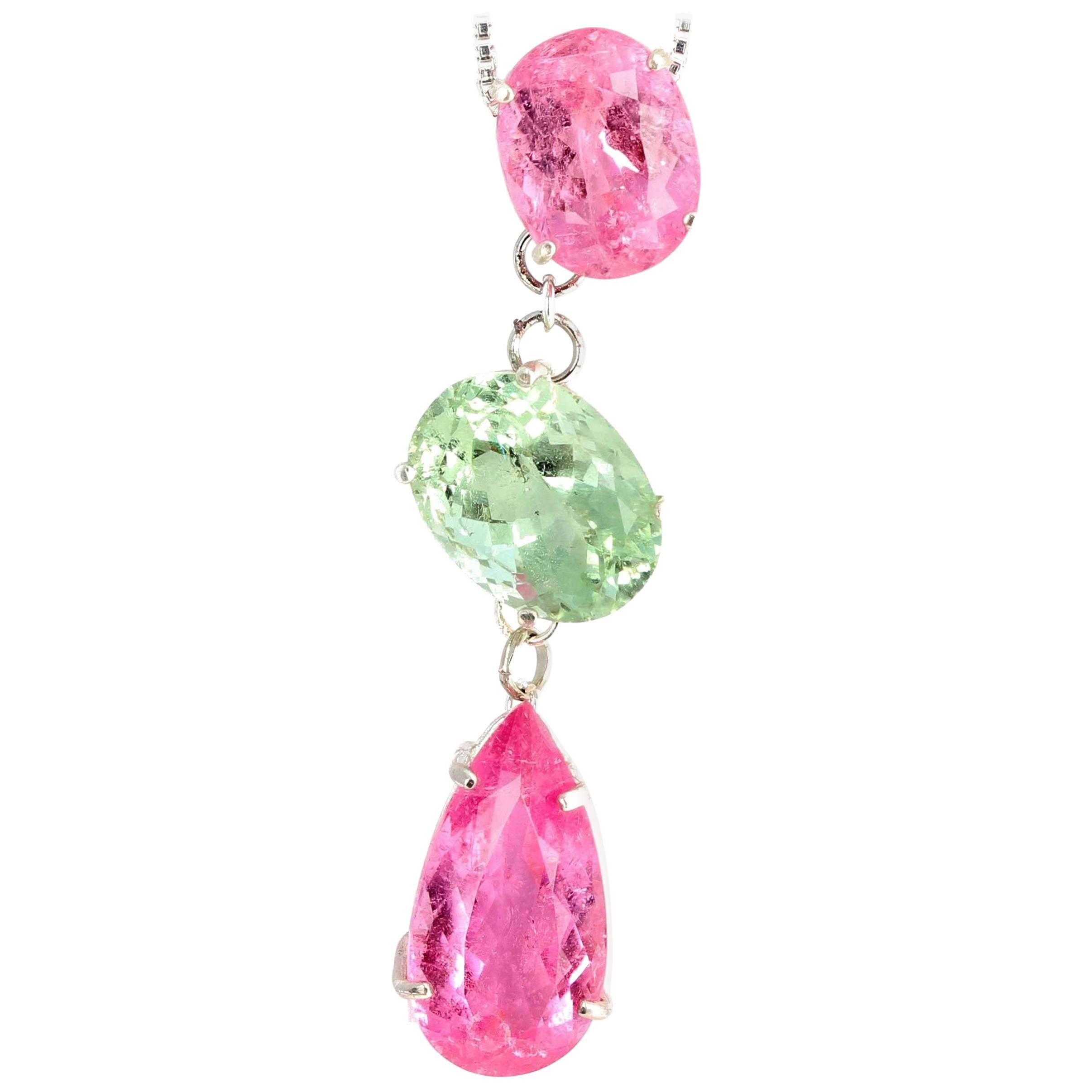 Pink and Green Tourmaline Sterling Silver Pendant