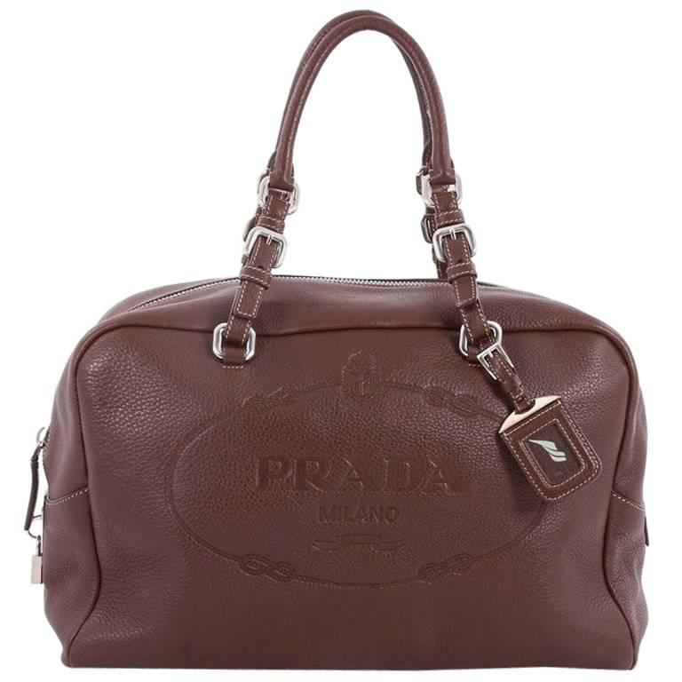 Prada Embossed Logo Bauletto Handbag Vitello Daino Large