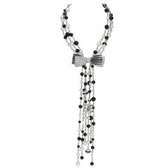 Chanel Black and White Long Bow Necklace