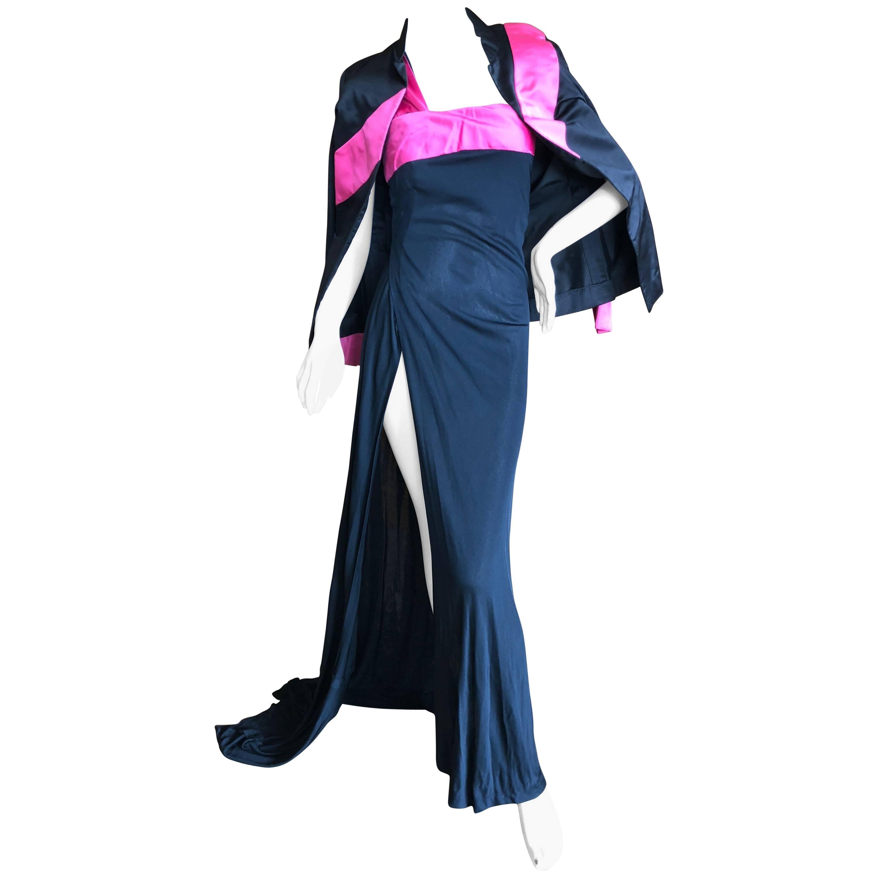 Cardinali 1975 Silk One Shoulder Evening Dress w High Slit and Matching Jacket For Sale