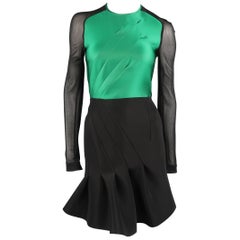 ANTONIO BERARDI Size S Black & Green Neoprene Sheer Long Sleeve Dress