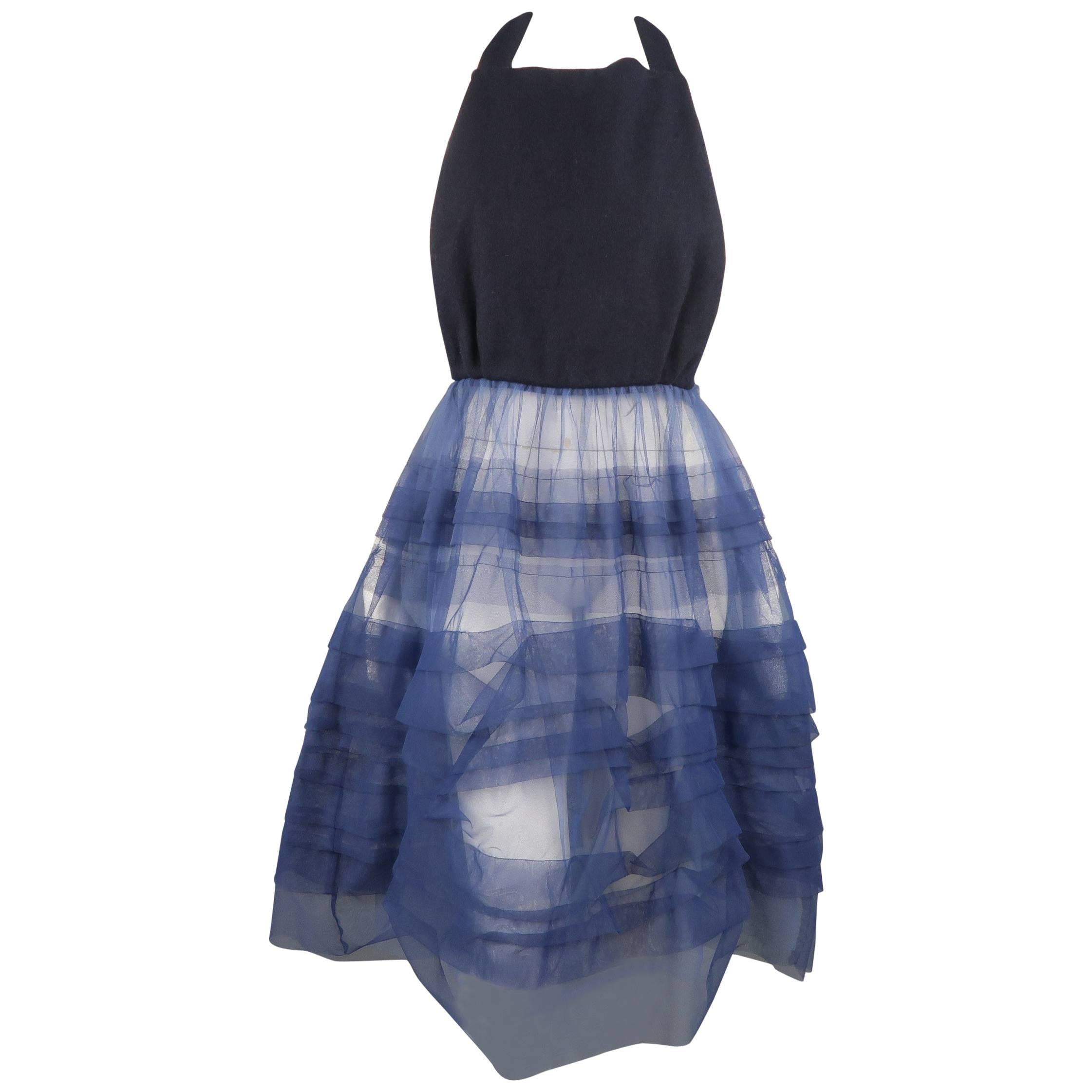 Comme Des Garcons Blue Tulle Skirt Navy Halter Bib Dress