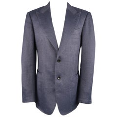 Tom Ford Navy Linen / Silk Sport Peak Lapel Patch Pocket Coat Jacket