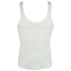 Burberry Prorsum White Fishnet Mesh Cotton Tank Top