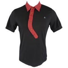 VIVIENNE WESTWOOD Size M Black & Red Gingham Collar Cotton POLO Shirt