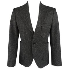 JUNYA WATANABE L Black Textured Wool Leather Biker Back Sport Coat Jacket