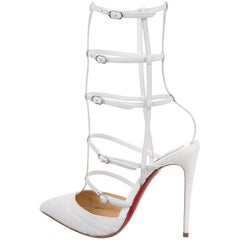 Christian Louboutin White Leather Cage Evening Sandals Heels Pumps 