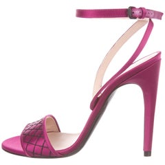 Bottega Veneta Fuchsia Black Whipstitch Satin Evening Sandals Heels