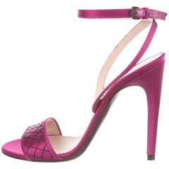 Bottega Veneta Fuchsia Black Whipstitch Satin Evening Sandals Heels 