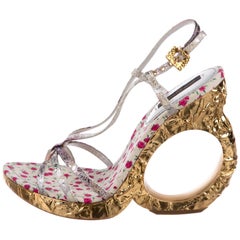 Louis Vuitton Gold Leather Baroque Ornate Runway Sandals Heels