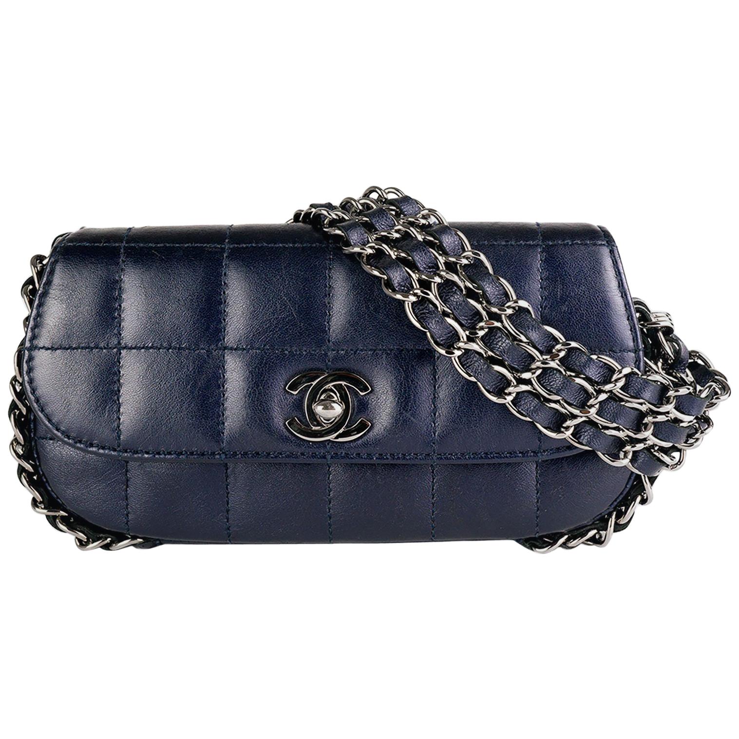 Chanel Chain Around Mini Dark Blue Clutch Mini Classic Flap