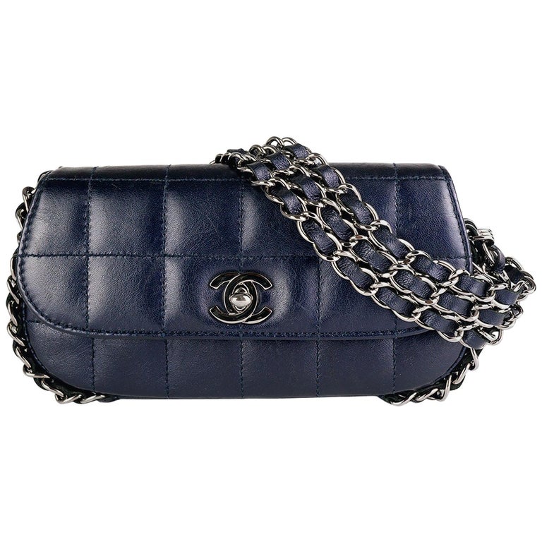 Chanel Chain Around Mini Dark Blue Clutch Mini Classic Flap at 1stDibs