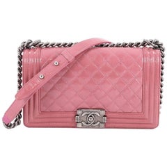Chanel Boy Flap Bag Gesteppt Crinkled Lackleder Old Medium