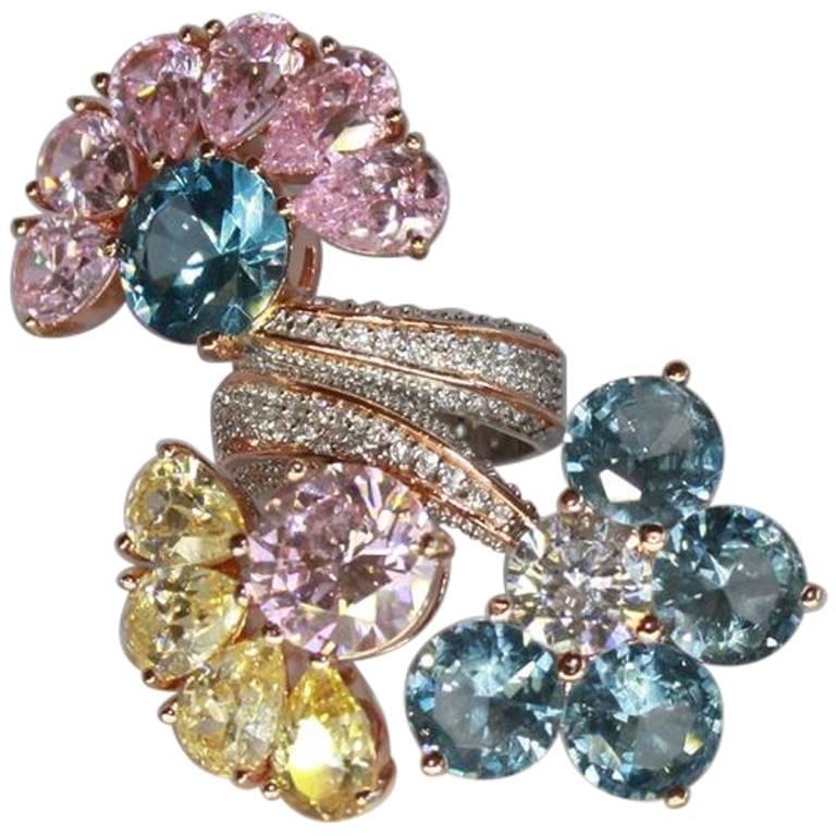 Ultima Edizione Multi Tone Zircon Flower Ring 