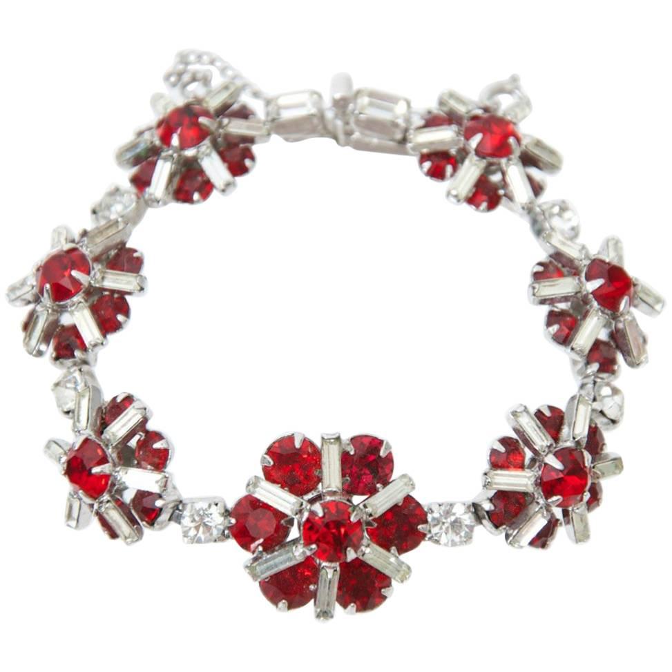 Kramer Rhinestone/Ruby Bracelet For Sale