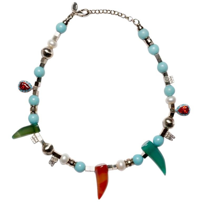 Beaded Freshwater pealrs and Natural Stones Necklace from IOSSELLIANI For Sale